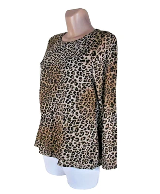 CHICO'S Size 1 (US S-8) Vibrant Leopard Print Lined Long Sleeve Pullover Top - Image 1 of 4