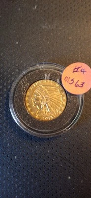 Moneda de oro cabeza india de $2,50 de 1913 #4 r3 Foto 1 de 2