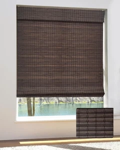 Cordless Bamboo Roman Shades for Windows, Size (27.5" W × 64" H) Espresso - Picture 1 of 6