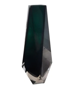 Blockvase Glas grün eckig schwer geschliffen Vintage Dekoration 60er 70er retro - Picture 1 of 6