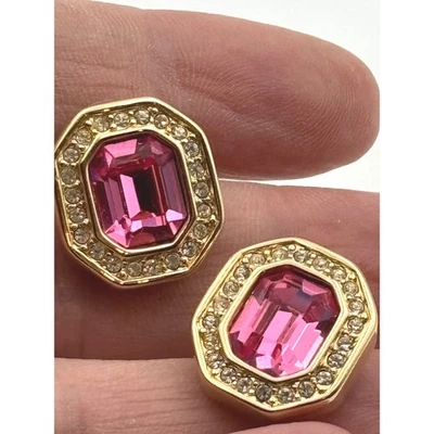 Vintage gold-tone Swarovski earrings pink crystals "SAL"Stud Earrings Luxury - Image 1 of 4