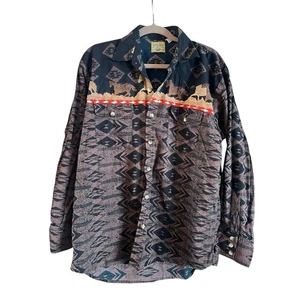 VINTAGE Moda Tech Western Shirt Mens XL Aztec Southwestern Horses Rodeo - Picture 1 of 7