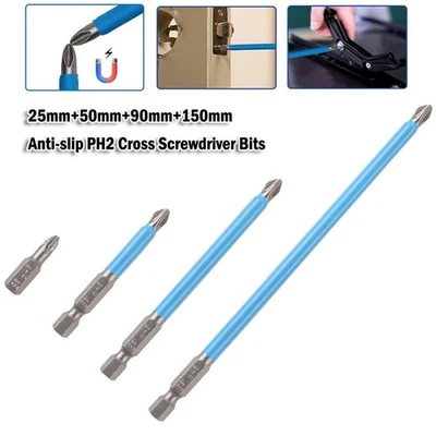 4 Pcs/Set Magnetic Hex Shank Anti-slip PH2 Cross Screwdriver Drill Bits 25-150mm - Image 1 of 4