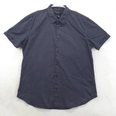 Camisa John Varvatos EE. UU. Para Hombres Grande Azul Marino Lujo Manga Corta Botón Frontal Punto Estampado Foto 1 de 4