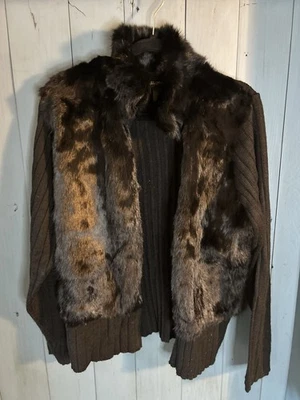 Chaqueta Suéter Negro Ashley Stewart Piel de Conejo Cremallera Completa | Mujer’s Talla 2X Foto 1 de 4