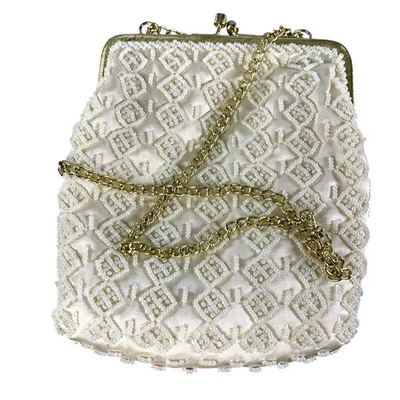 Vintage Walborg Beaded Purse White Evening Hollywood Glam Cocktail Bridal Event - Image 1 of 4