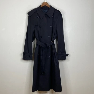 Vintage Aquascutum Trench Coat Mens 38R Navy Blue Cotton Long Jacket Canada Foto 1 de 4