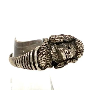 Vintage Signed Sterling Rare Detailed Oxidized Pet Poodle Head Dog Ring Band 7 - Picture 1 of 10