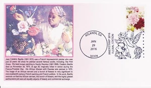 6° Cachets 5042 Botanical Art w/Bazille African-American Girl w/Petunias APS CXL - Picture 1 of 1