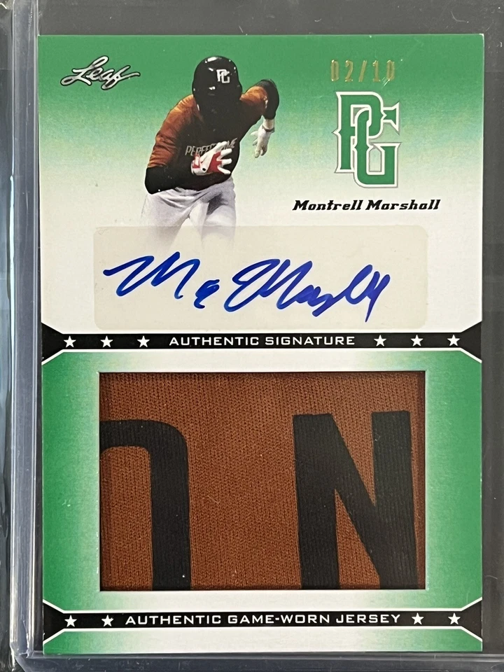 2013 Leaf Perfect Game Showcase Jersey Green /10 Montrell Marshall #JA-MM1 Auto - Image 1 of 2