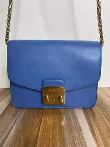 Furla Metropolis Mini Crossbody Bag Light Blue Chain Strap Leather Italy Made - Picture 1 of 15