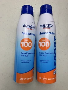 Lot Of 2 Equate 100 SPF Sport Broad Spectrum Sunscreen Spray SPF 100 5.5 Fl Oz - Picture 1 of 8