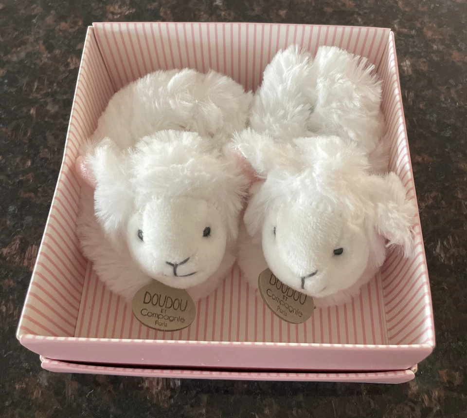 Doudou Et Compagnie Paris Bunny Baby Bootie Slippers Pink White Soft Fur 3mo