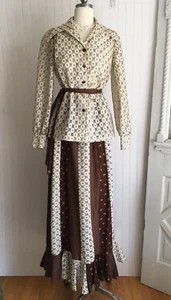 Maxi falda con volantes y top de encaje crema y calico boho prarie de colección década de 1970 de Fred Lief - Imagen 1 de 12