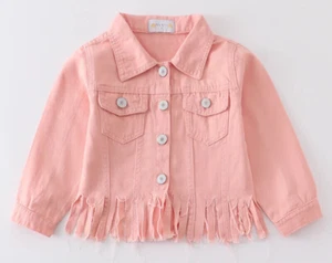 HD Toddler Girl Pink Tassel Button Down Denim Long Sleeve Shirt Size 3T NEW - Picture 1 of 4
