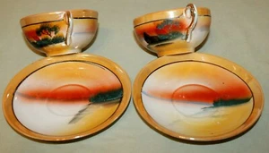 Takito Lusterware TT Japan tazza e piattino tramonto dipinti a mano vintage: set di 2 - Foto 1 di 9