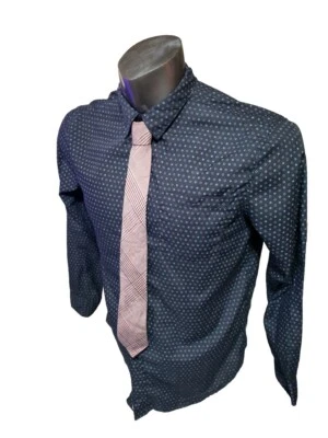 Camisa de hombre grande vintage azul lunares montaje con corbata ajustada rosa Ben Sherman Foto 1 de 4