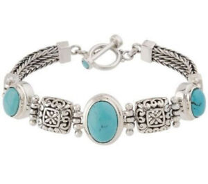 Oval Turquoise Sterling Graduated Toggle 7" Bracelet