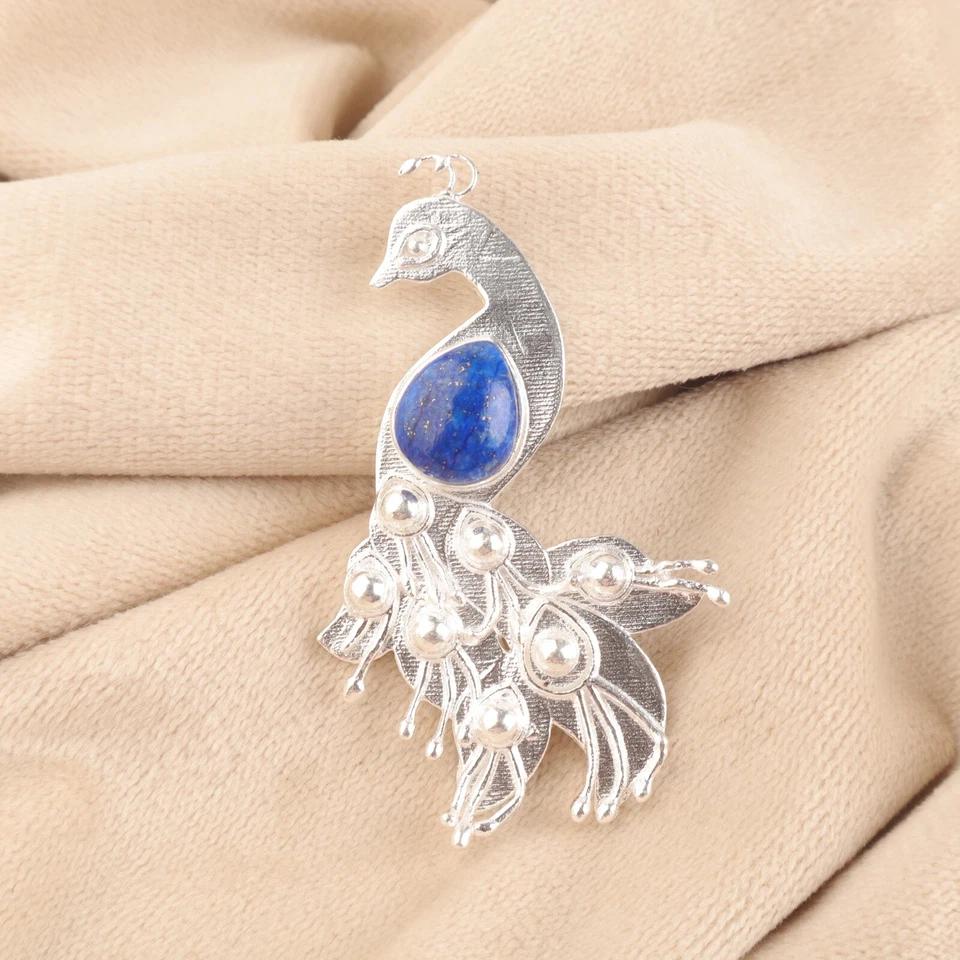 Natural Lapis Lazuli Pendant Birthstone Handmade 925 Silver Bird Pendant - Image 1 of 2