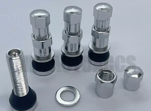 4 PCs Aluminium Wheel Valve Stems with Caps Universal Fit. Silver Finish - Picture 1 of 2