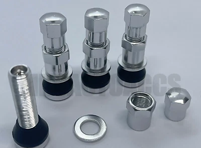 4 PCs Aluminium Wheel Valve Stems with Caps Universal Fit. Silver Finish - Image 1 of 2