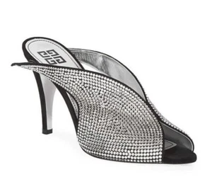 Givenchy Crystal Embellished Heel Mules Studded Sparkle Open Toe Pumps 35.5 5.5 - Picture 1 of 12