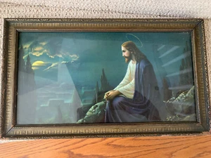 Vintage Religious Christ on Mount of Olives Maxfield Parrish Framed Deco Print - Picture 1 of 12