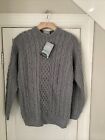 Nwt ARAN Women?s Sm 100%  Merino Wool Cable Knit High Neck Sweater Ireland Gray