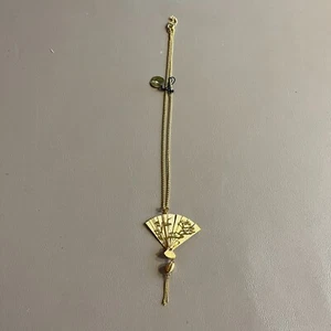 Vintage 18" Two Sided Articulated Goldtone Folding Taiwan Fan Tassel Necklace - Picture 1 of 6