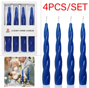 4-Pack Blue Handmade Spiral Taper Candles - 7.4" Tall, Eco-Friendly Party Decor - Picture 1 of 8