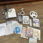Nintendo Wii Console Bundle Mario Kart Full Set Up And 3 Wheels Various Games