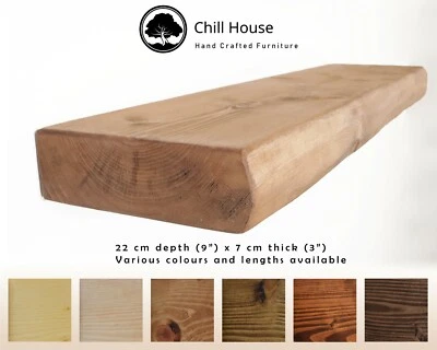 Thick Rustic Floating Shelf Wood Solid Round Chunky Handmade with Brackets 9x3 - Image 1 of 4