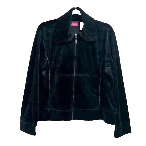 Vintage NWT Cappagallo Women XL Soft Black Velour Crew Sweatshirt Y2K Athleisure - Imagem 1 de 4