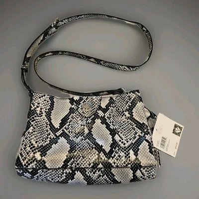 Bolso Bandolera Bolso de Hombro Anne Klein Negro/Gris Serpiente Repujado Nuevo con Etiquetas Foto 1 de 4