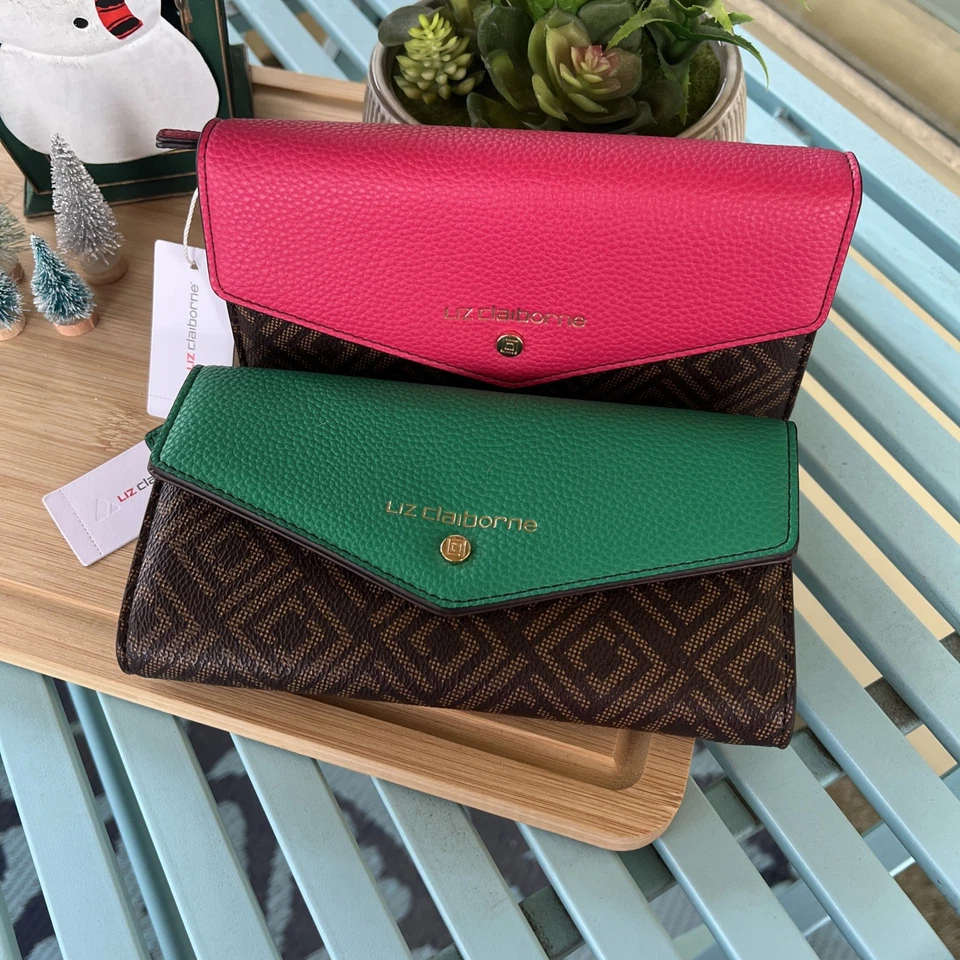 Juego de 2 carteras para mujer Liz Claiborne de cuero genuino rojas y verdes etiquetas nuevas Foto 1 de 4