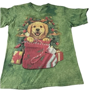 The Mountain Youth XL Tshirt green tie dye Adorable puppy in stocking christmas - Picture 1 of 10