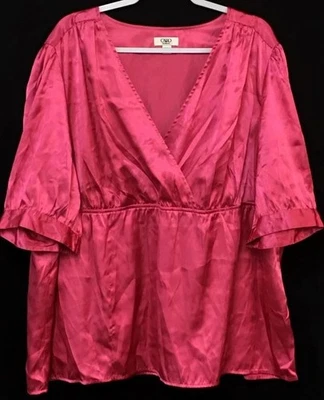 Cato Women's Top Pink 26/28W Polyester V-Neck 3/4 Sleeve - Image 1 of 4