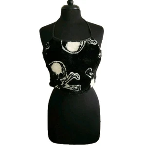 Halter de piel sintética con estampado de calavera vintage Lip Service grande raro - Imagen 1 de 6