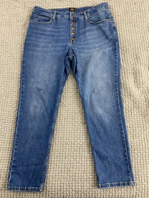 Pantalones de mezclilla Lee de tiro alto clásicos con botones rectos azules talla 16 Foto 1 de 4