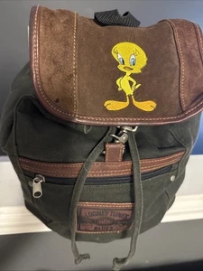 Vintage Looney Tunes Blues Tweety Bird Backpack with Leather Embroidery 14x11x7 - Picture 1 of 13
