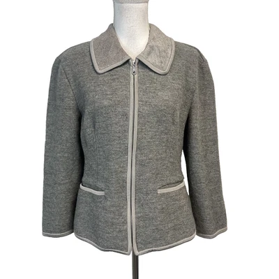 Geiger Austria Pure Wool Full Zip Cardigan Sweater Jacket Gray Silver Size 36 - Image 1 of 4