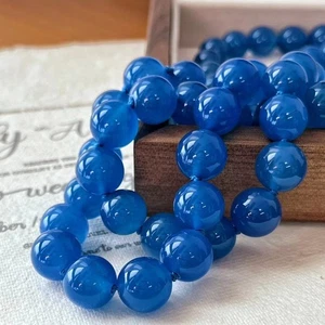 12mm Colección Otoño Invierno Impresionante Joyería Azul Jade Cuentas Collar 17" - Imagen 1 de 3