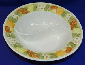 VERNON WARE DELLA ROBBIA DINNERWARE ROUND DIVIDED SERVING BOWL METLOX USA FRUIT - Picture 1 of 4