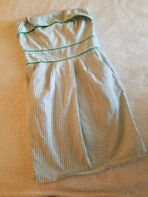 Verde, Vestido Sin Tirantes, Seer Sucker, Talla 7, Rayas, Mini Vestido, Primavera Foto 1 de 4