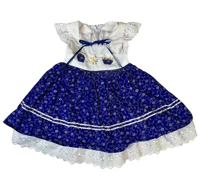 Vintage Embroidered appliqué Goose Dress Eyelet Lace Hungarian Twirly 2T ?  Read - Image 1 of 4