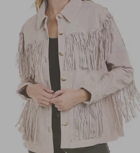 Suede Shirt Jacket Size Small Stone Fringe Blank NYC RRP $228 - Picture 1 of 6