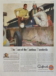 Gulf Motor Oil 1946 Gulfpride anuncio vintage estuche de temerarios cautelosos - Imagen 1 de 1
