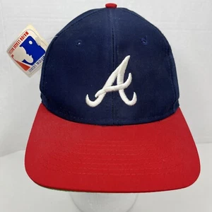 NOS Vintage MLB Atlanta Braves Snapback Hat TEI Blue Red Plain Logo New - Picture 1 of 9