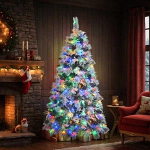6FT Spruce Snow Flocked Christmas Tree 250 Multi-Color LED Lights Holiday Décor - Picture 1 of 9