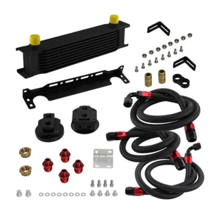 9 Row Engine Transmission Oil Cooler Kit+ Oil Cooler Sandwich Plate W/ Bracket  - Picture 1 of 10